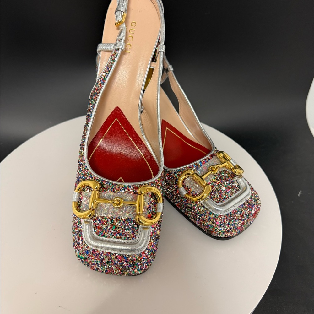 New Gucci Lovelight Horsebit Slingback Pumps size 39.5